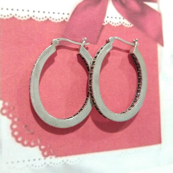 925 Sterling Silver Round Hoop Huggie Earrings Pink Sapphires Marcasites Signed - Picture 8 of 15